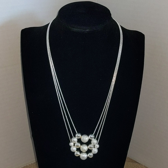 Sterling Silver Three Strand Beaded Necklace - Picture 2 of 3